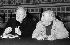 Gino Covili con Tommaso Paloscia all'inaugurazione della mostra al Castello dei Conti Guidi - Poppi, 2000